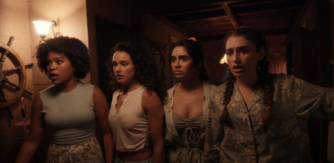 Hannah Gonera, Alex McGregor, Reze Tiana-Wessels and Frances Sholto-Douglas in Slumber Party Massacre (2021)