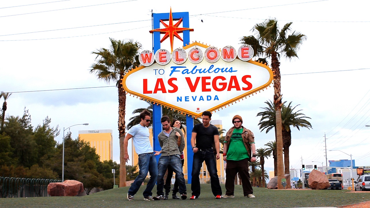 Carson Aune, Josh Cole, Nicole Sienna, and Alvaro Orlando on a road trip to Las Vegas in Stripped (2013)