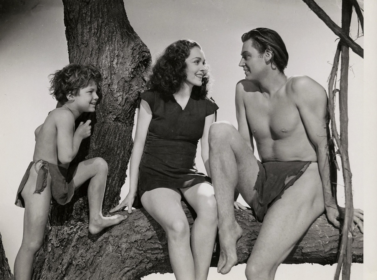 Boy (John Sheffield), Jane (Maureen O'Sullivan) and Tarzan (Johnny Weissmuller) in Tarzan Finds a Son (1939)