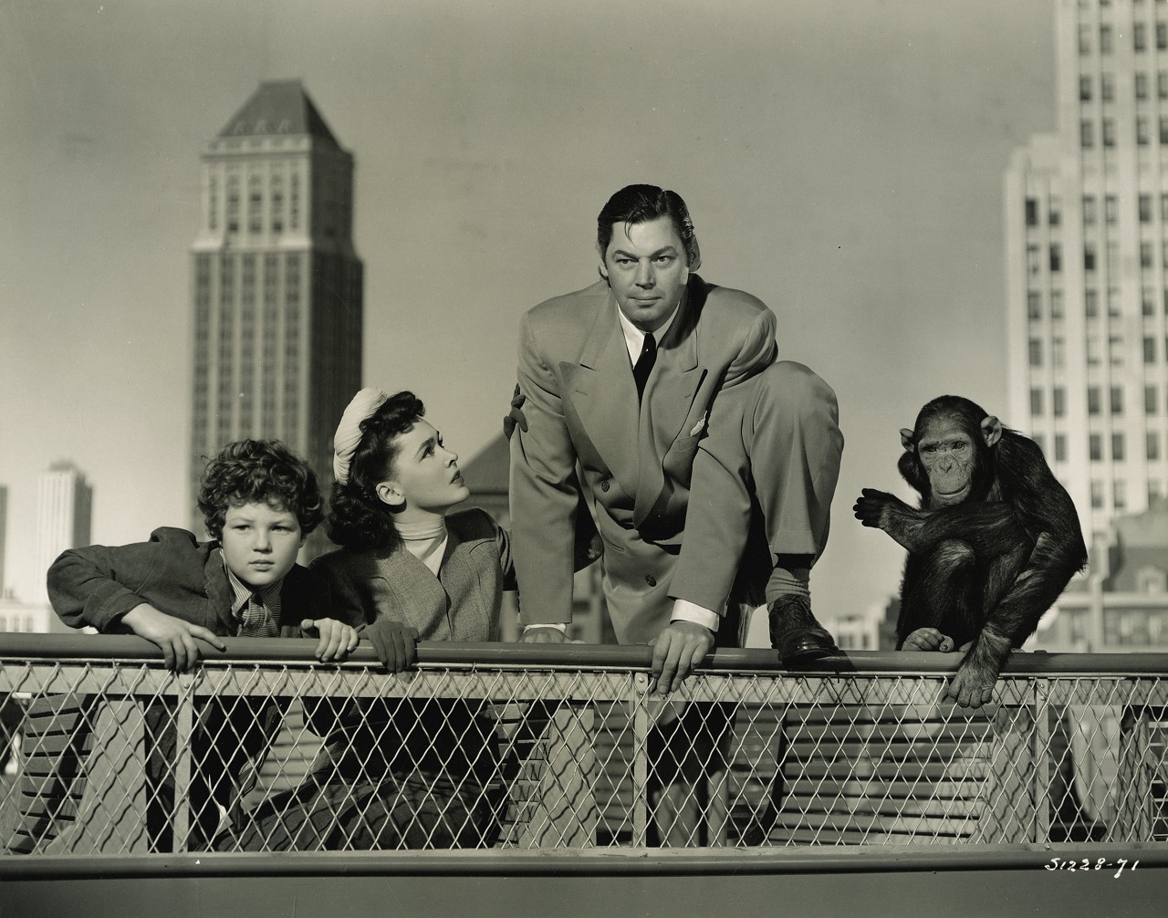 Boy (Johnny Sheffield), Jane (Maureen O'Sullivan) and Tarzan (Johnny Weissmuller) go to New York City in Tarzan's New York Adventure (1942)