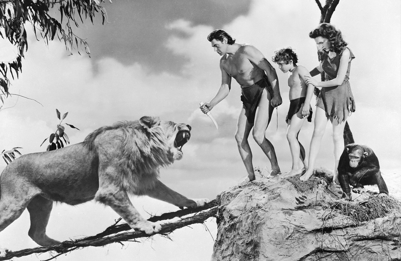 Tarzan (Johnny Weissmuller), Boy (John Sheffield) and Jane (Maureen O'Sullivan) in Tarzan's Secret Treasure (1941)