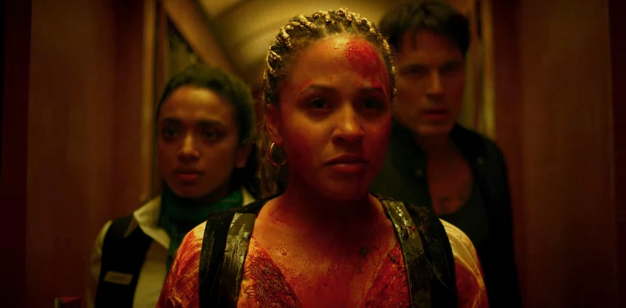 Nadine Bhabha, Robyn Alomar and Tim Rozon in Terror Train (2022)