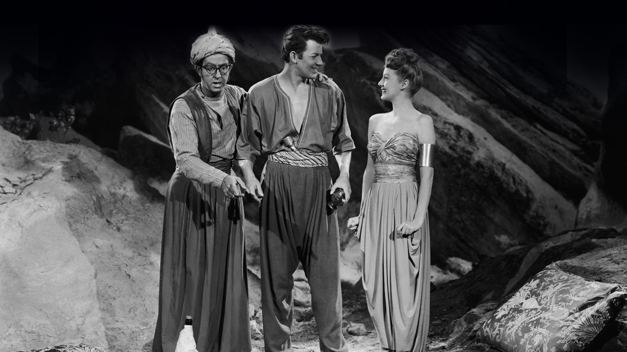 Abdullah (Phil Silvers), Aladdin (Cornel Wilde) and Babs (Evelyn Keyes) in A Thousand and One Nights (1945)
