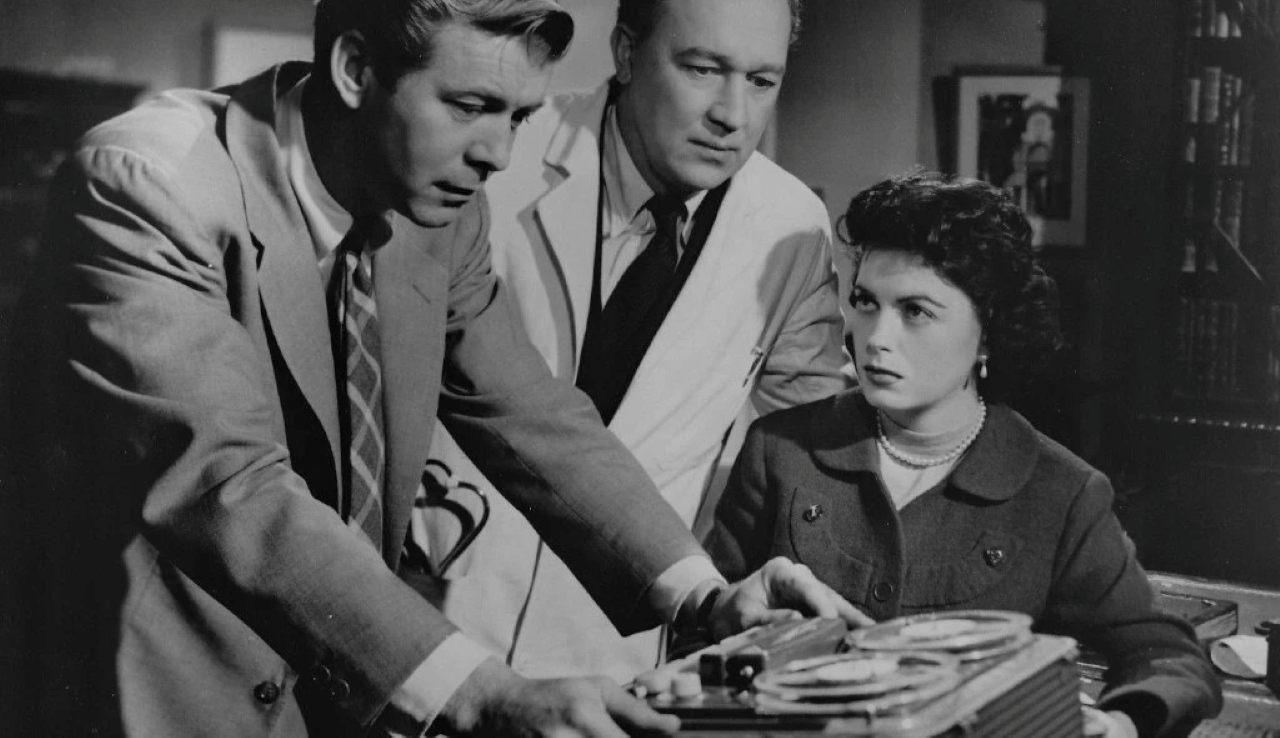 Gene Nelson, Martin Wyldeck and Faith Domergue in Timeslip (1955)