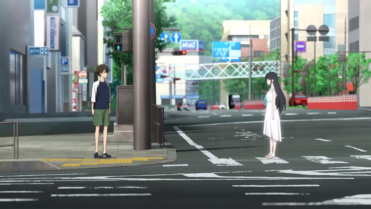 Koromi and Shiro at the crossing To the Solitary Me Who Loved You (2022)