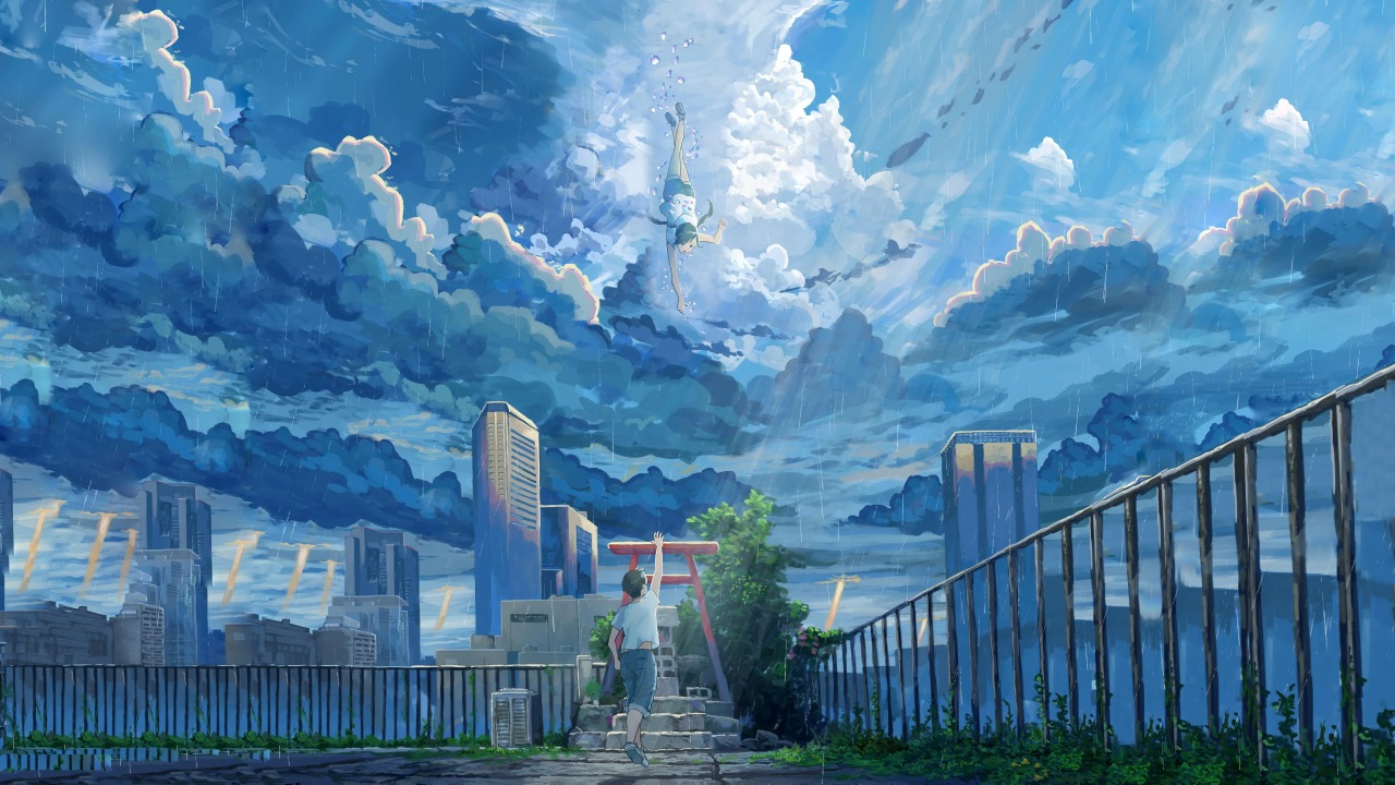 Hodaka and Hina in Weathering With You (2019)