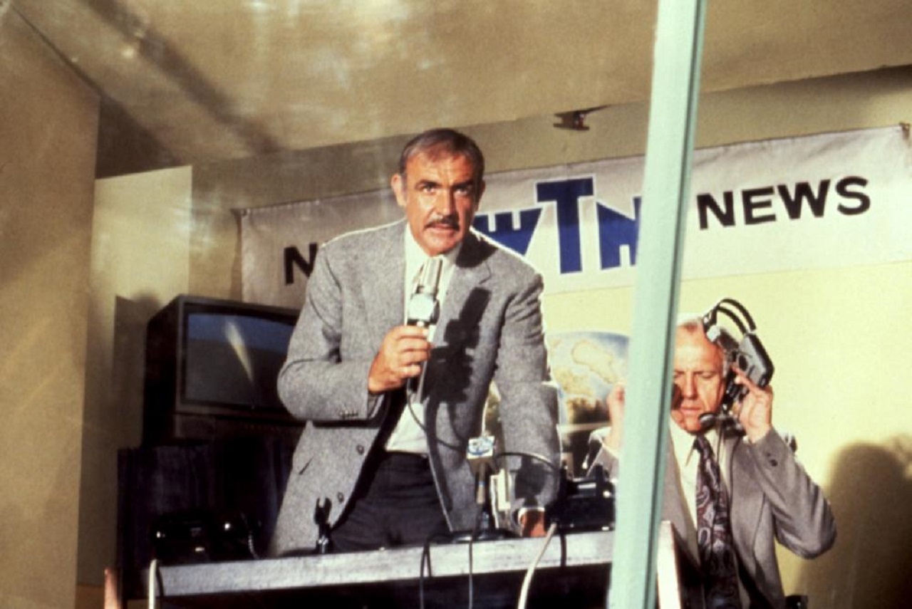 Sean Connery as a tv journalist in Wrong is Right (1982)