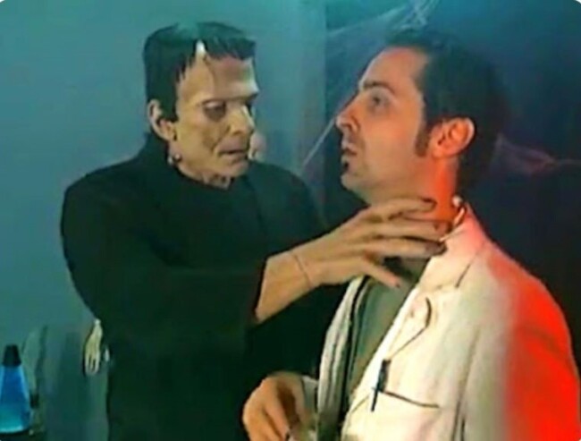 The Monster (Michael R. Thomas) and Dr Frankenstein (John Paul Fedele) in Mistress Frankenstein (2000)